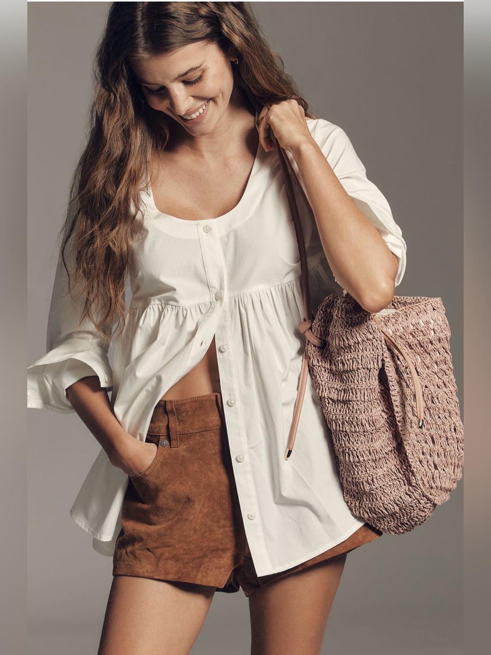 Anthropologie Maeve Long-Sleeve Scoop Babydoll Top